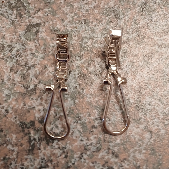 14k White Gold Diamond Baguette Earrings - Picture 4 of 8